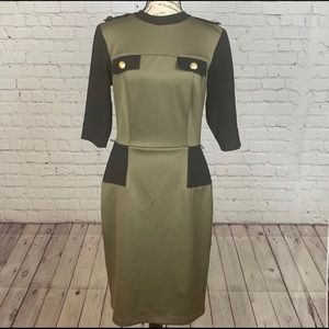 Army Green and Black Slim Fit Dress